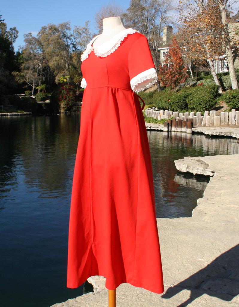 Red Lace Boarder Sleeves Collar Dress