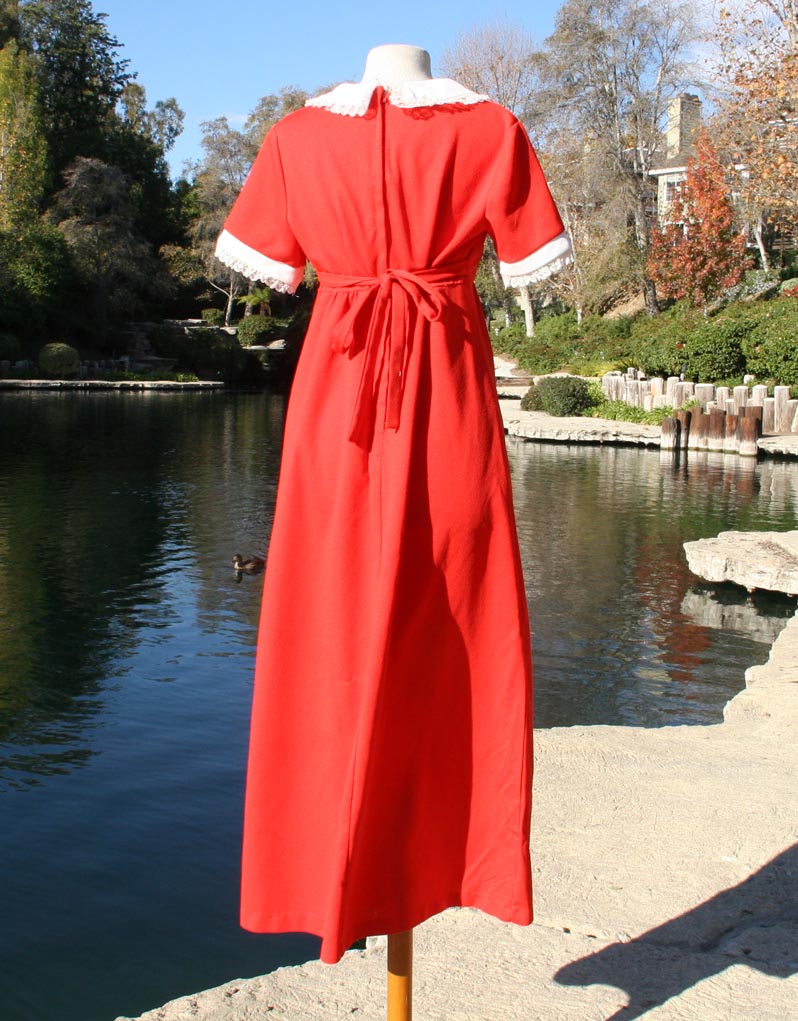 Red Lace Boarder Sleeves Collar Dress