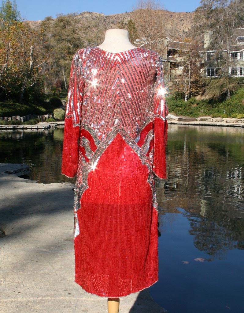 Red Sparkle Indian Made Silk Lining Dress