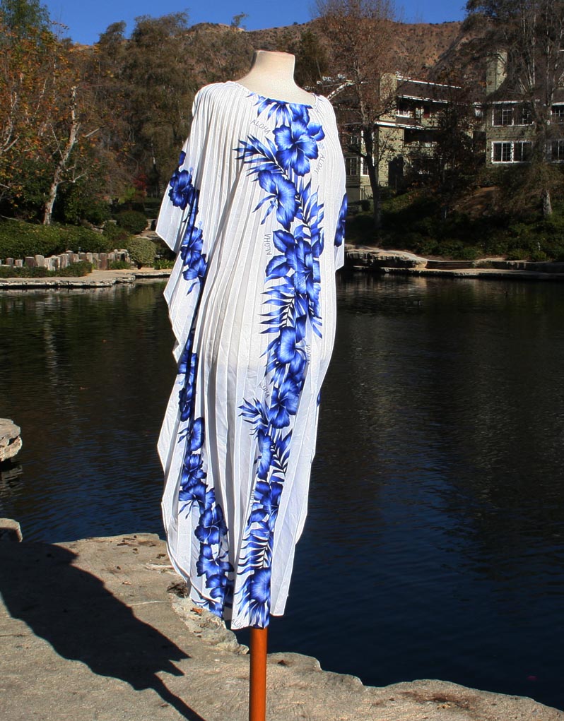 White Blue Hawaiian Aloha Flower Dress