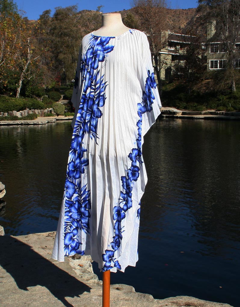 White Blue Hawaiian Aloha Flower Dress