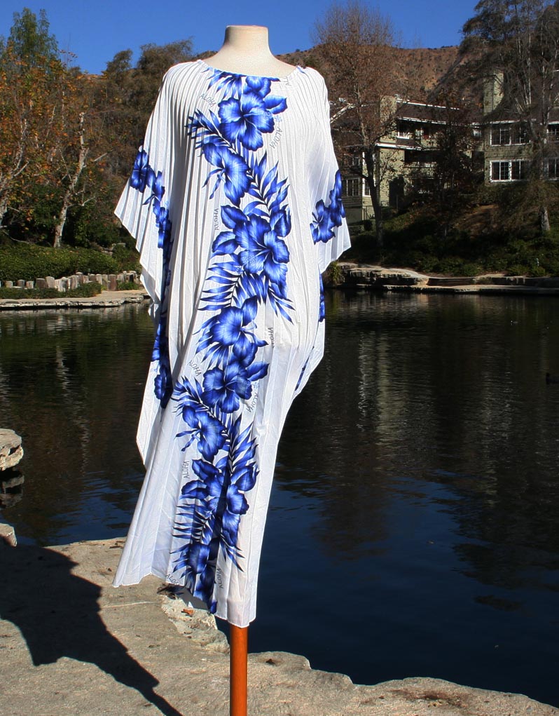 White Blue Hawaiian Aloha Flower Dress