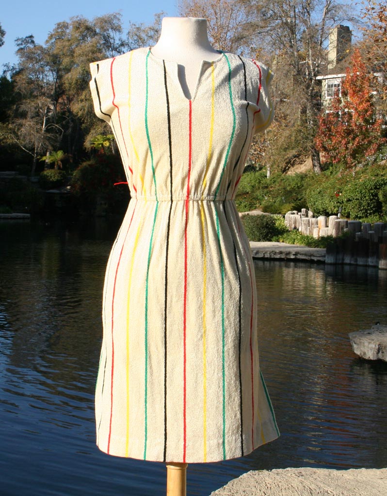 White Terry Cloth 70's Striped Sport Dress