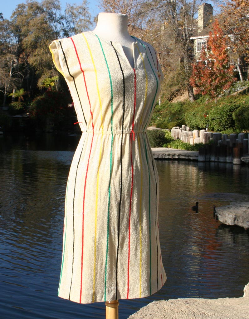 White Terry Cloth 70's Striped Sport Dress
