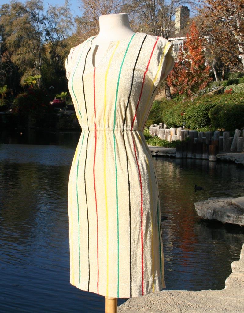 White Terry Cloth 70's Striped Sport Dress