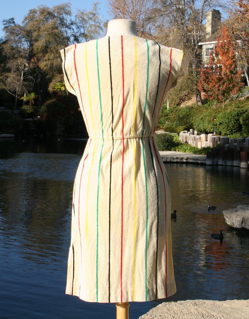 White Terry Cloth 70's Striped Sport Dress