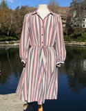 White Vertical Red Blue Red Stripped Collared Dress