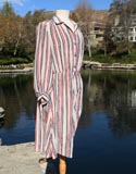 White Vertical Red Blue Red Stripped Collared Dress