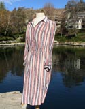 White Vertical Red Blue Red Stripped Collared Dress