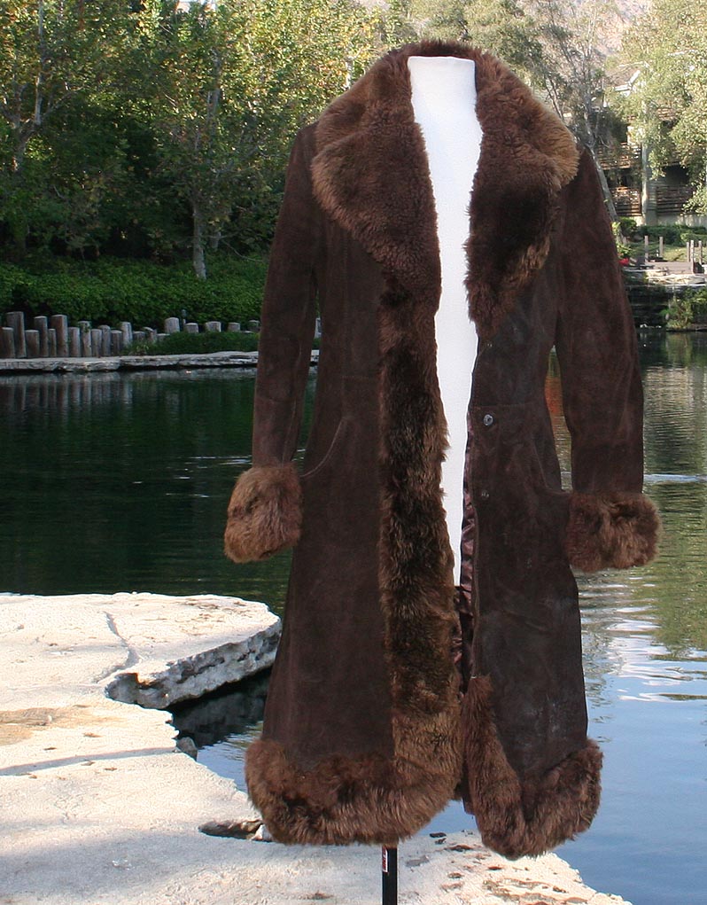 Brown Suede Full Length Fur Collar Sleeve