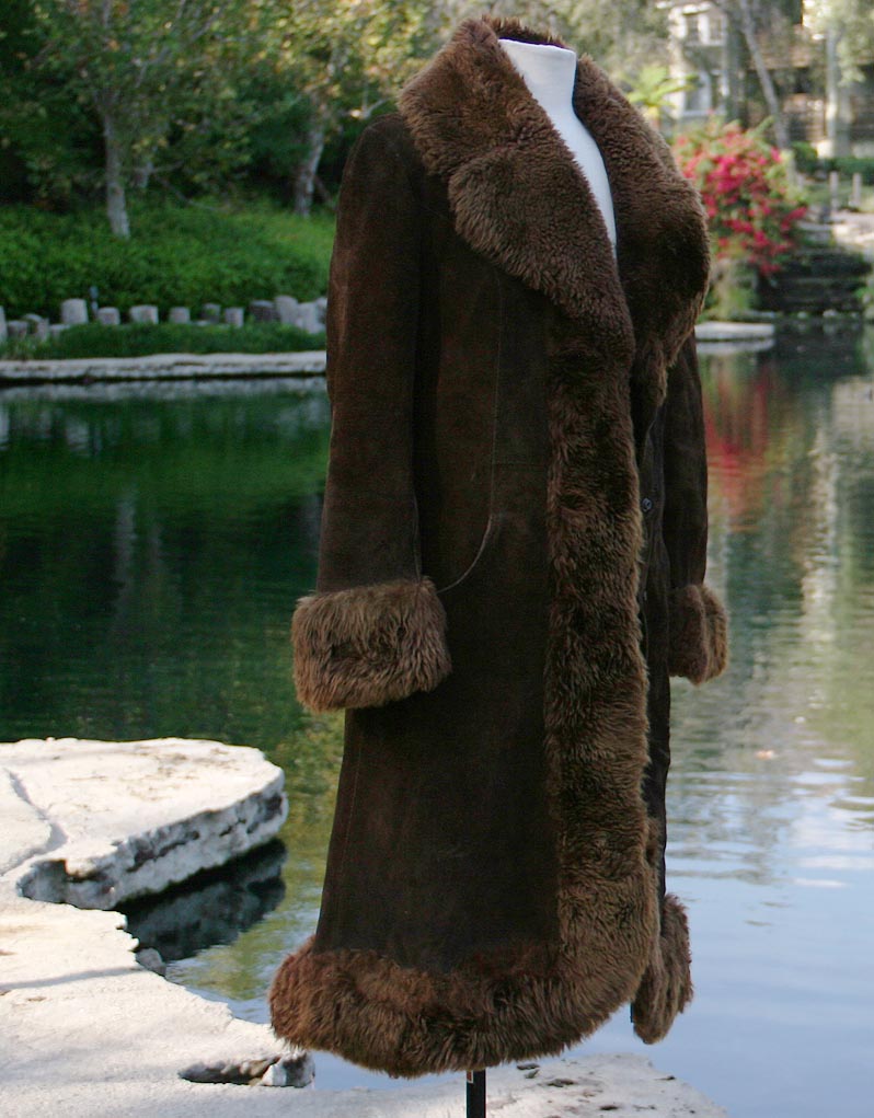 Brown Suede Full Length Fur Collar Sleeve