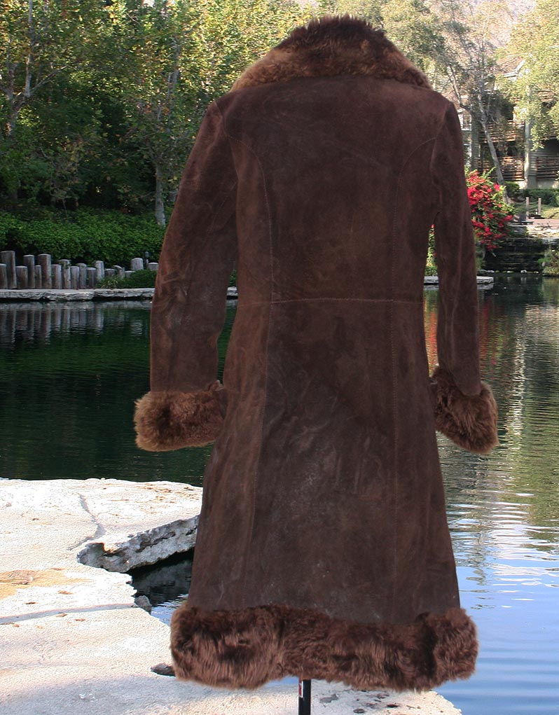 Brown Suede Full Length Fur Collar Sleeve