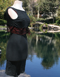 Black Knit Dress With Waist Lace Overlay