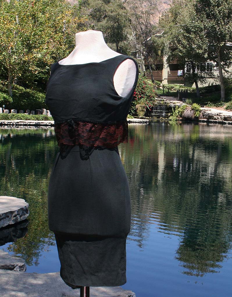 Black Knit Dress With Waist Lace Overlay