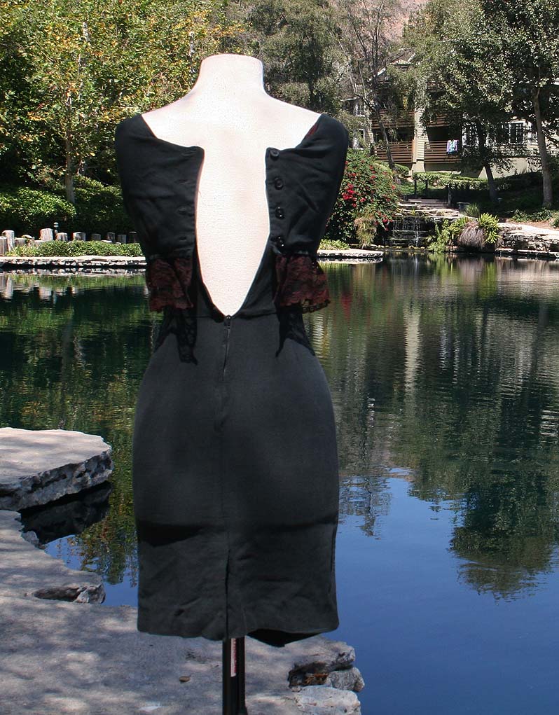 Black Knit Dress With Waist Lace Overlay