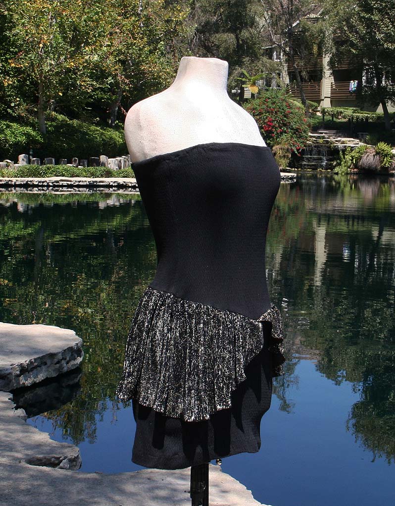 Black Knit Mini Skirt With Pattern Waist Overlay