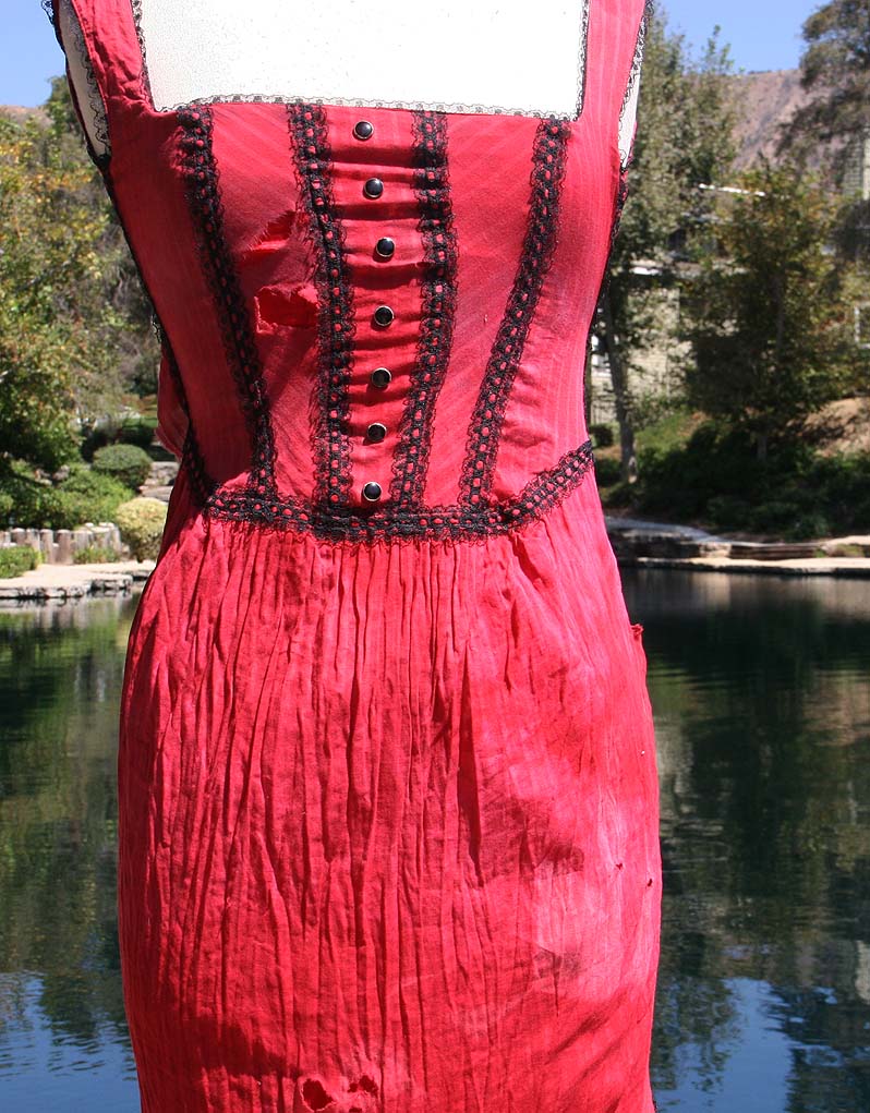 Red With Black Trim Torn Old West Dress