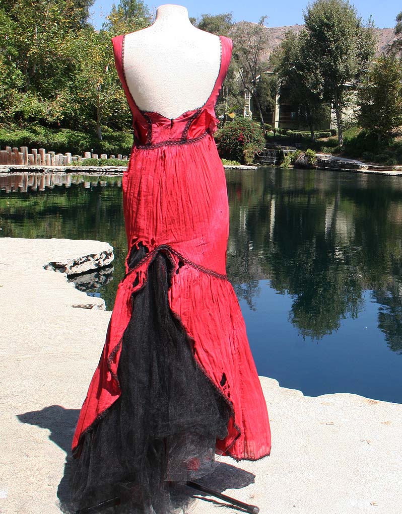 Red With Black Trim Torn Old West Dress