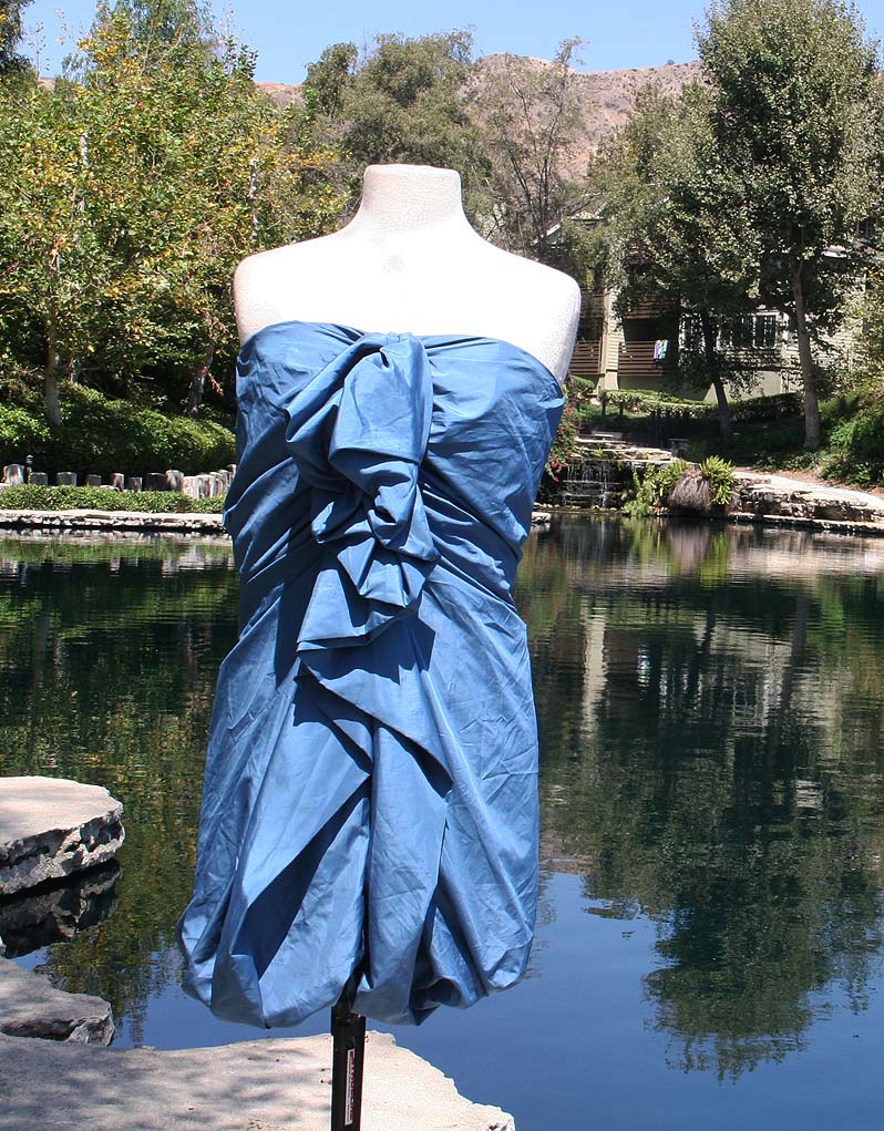 Sky Blue Air Mini Dress With Front Center Bow
