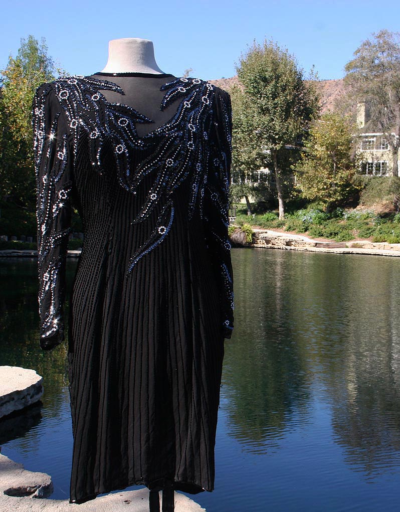 Black Blue Beaded Sparkle Lacetop Dress