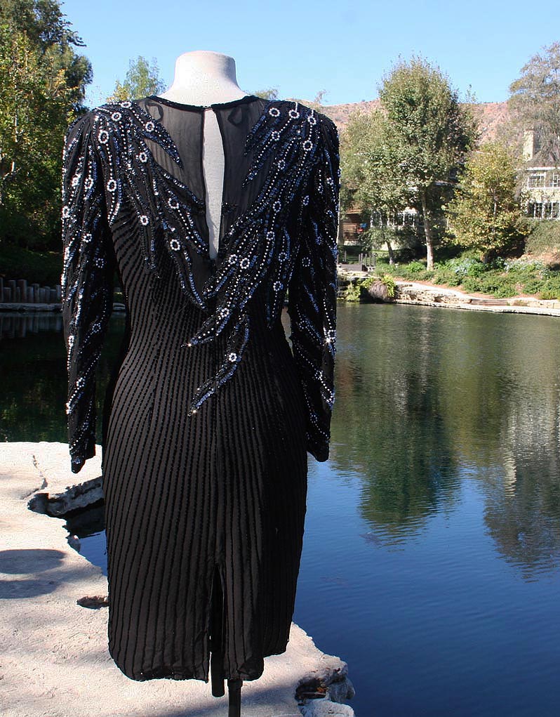 Black Blue Beaded Sparkle Lacetop Dress