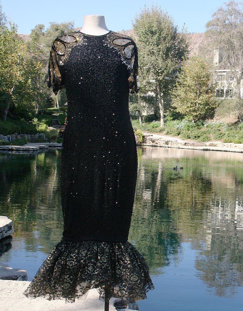 Black & Gold Full Beaded Sparkle With Mermaid Bottom