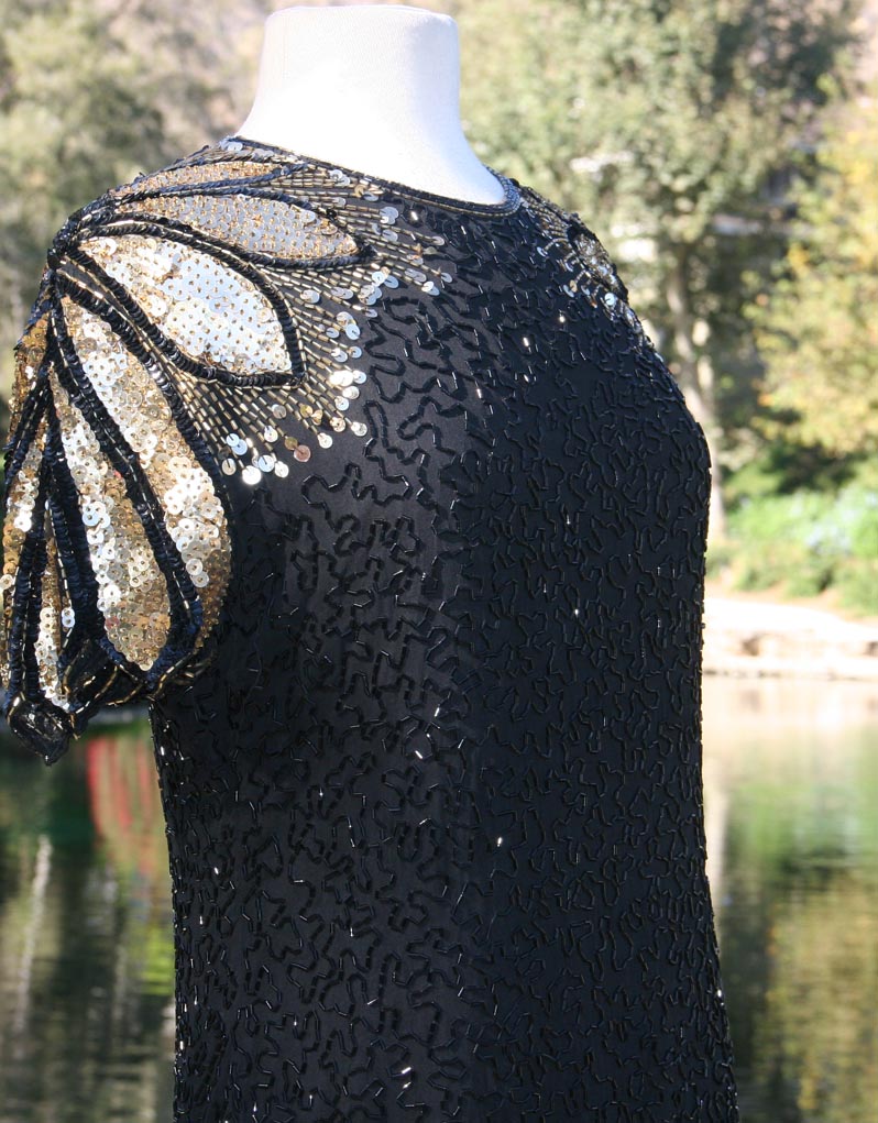 Black & Gold Full Beaded Sparkle With Mermaid Bottom
