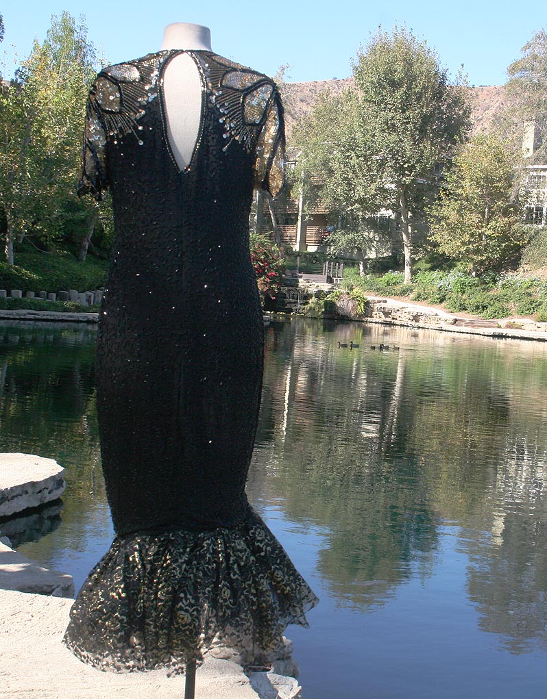 Black & Gold Full Beaded Sparkle With Mermaid Bottom
