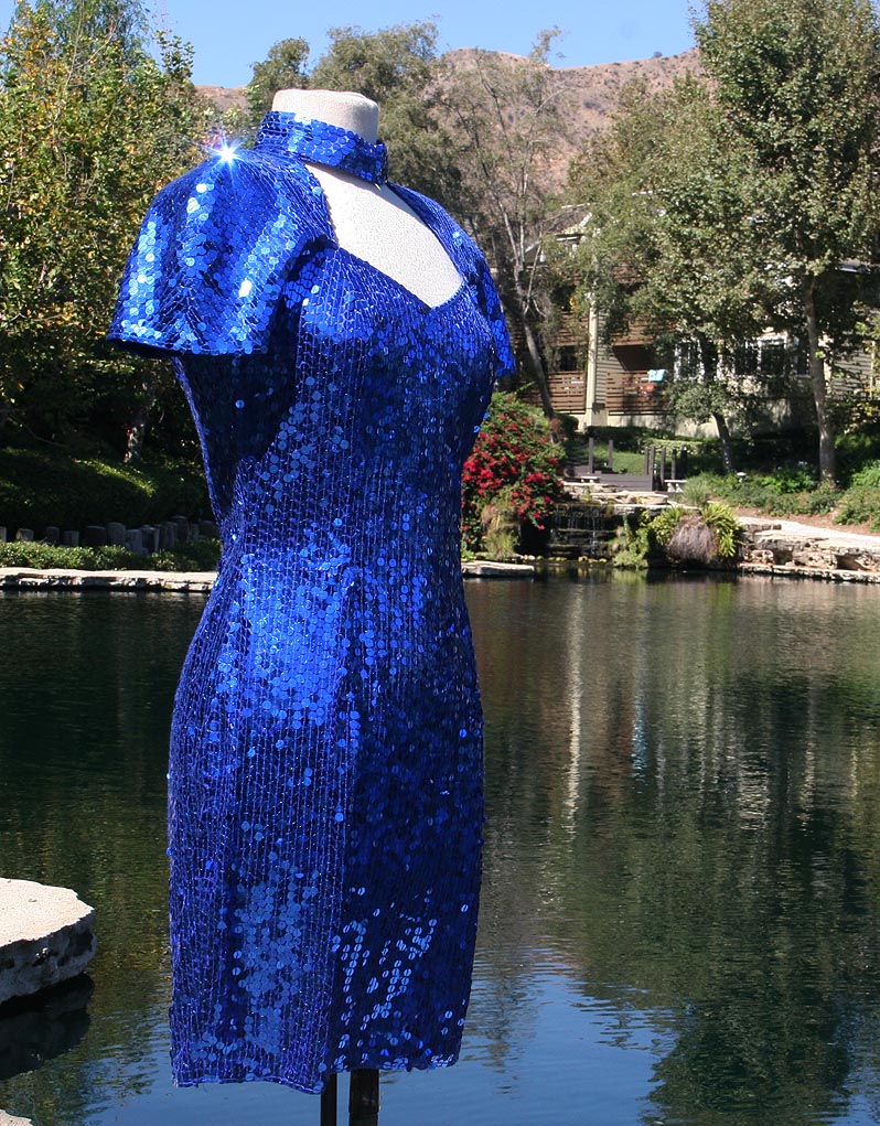 Blue Sequin With Choke Neck And Diamond Open Back
