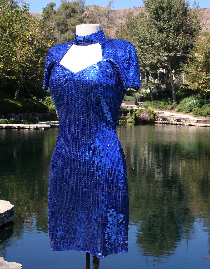 Blue Sequin With Choke Neck And Diamond Open Back