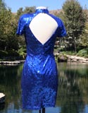Blue Sequin With Choke Neck And Diamond Open Back