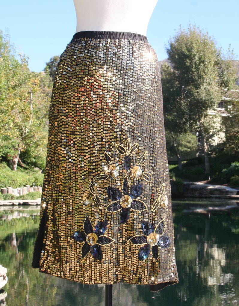 Gold & Black Sequin Flower Design Skirt