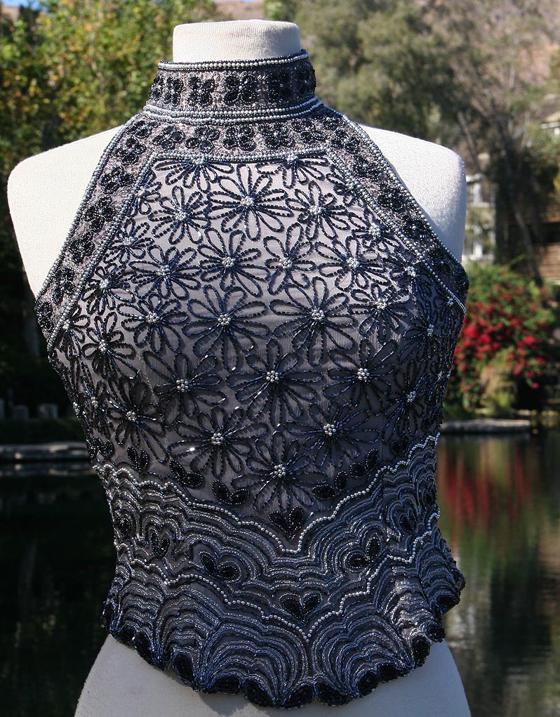 Gray & Black Flower Beaded Sleeveless Top