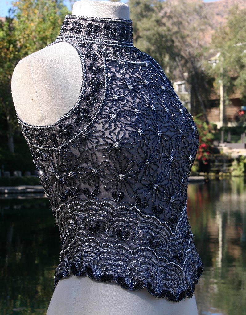 Gray & Black Flower Beaded Sleeveless Top