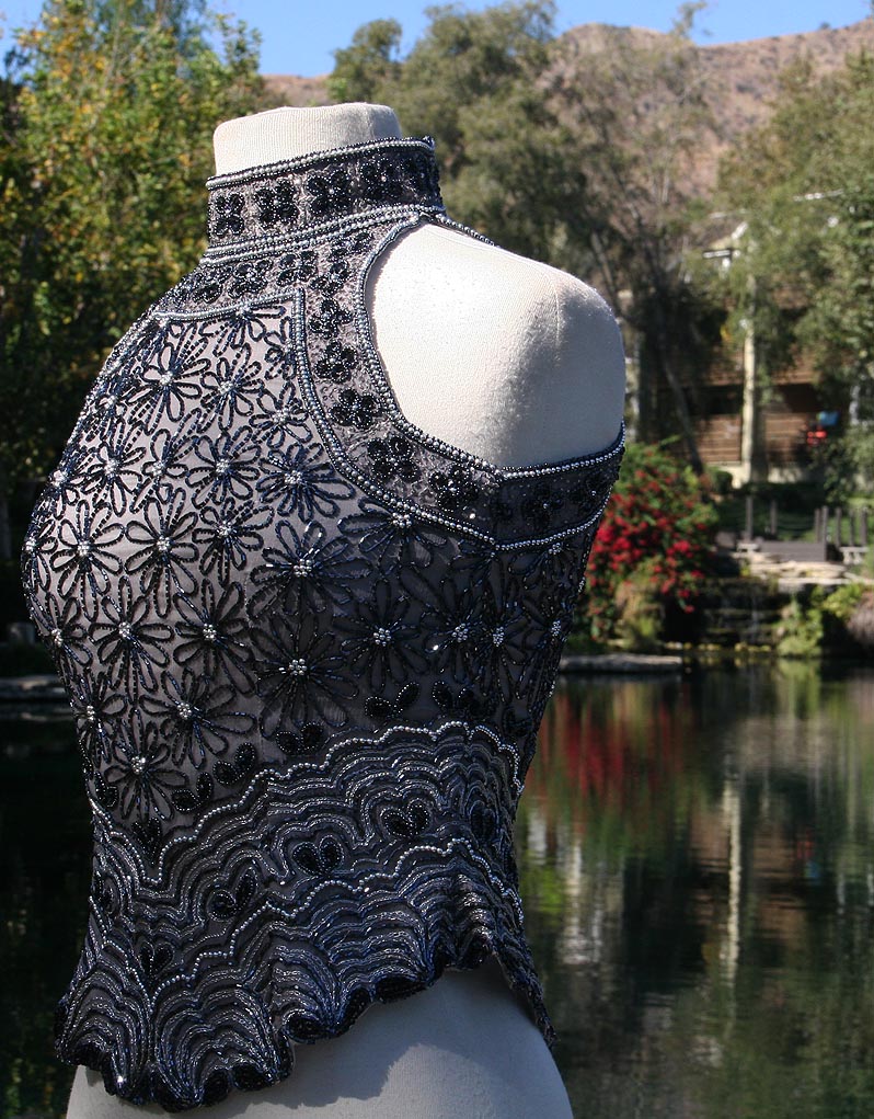Gray & Black Flower Beaded Sleeveless Top