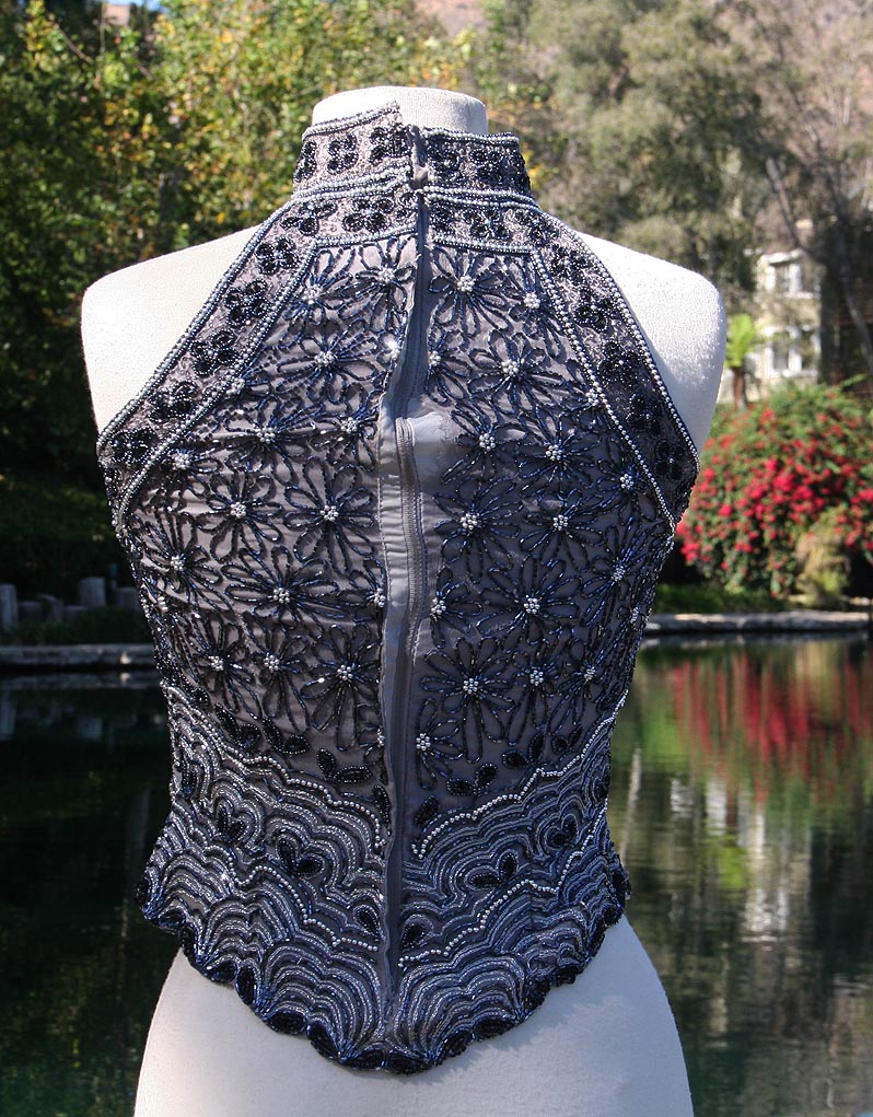 Gray & Black Flower Beaded Sleeveless Top