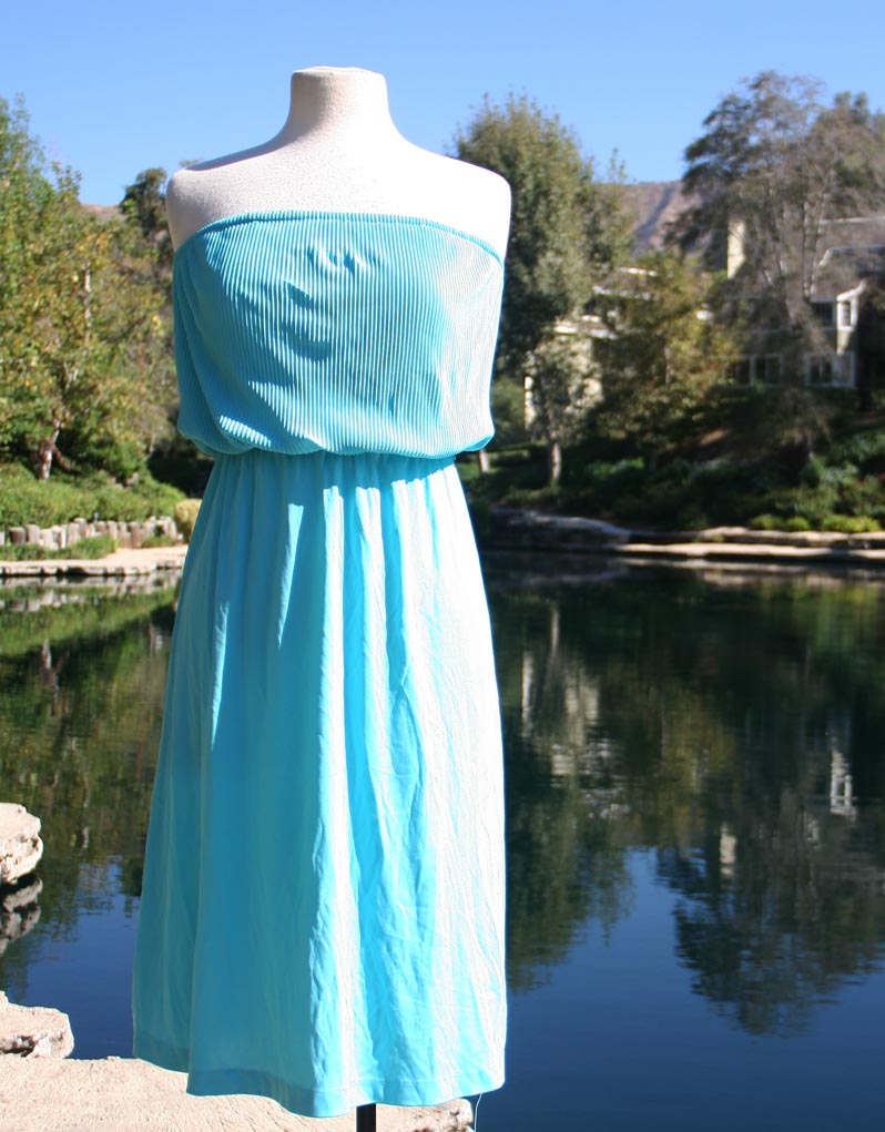 Teal Strapless Soft Pleated Top Summer Bottom