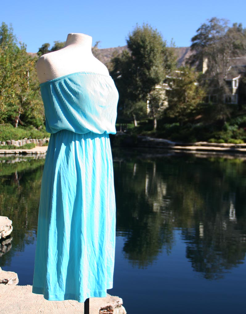 Teal Strapless Soft Pleated Top Summer Bottom