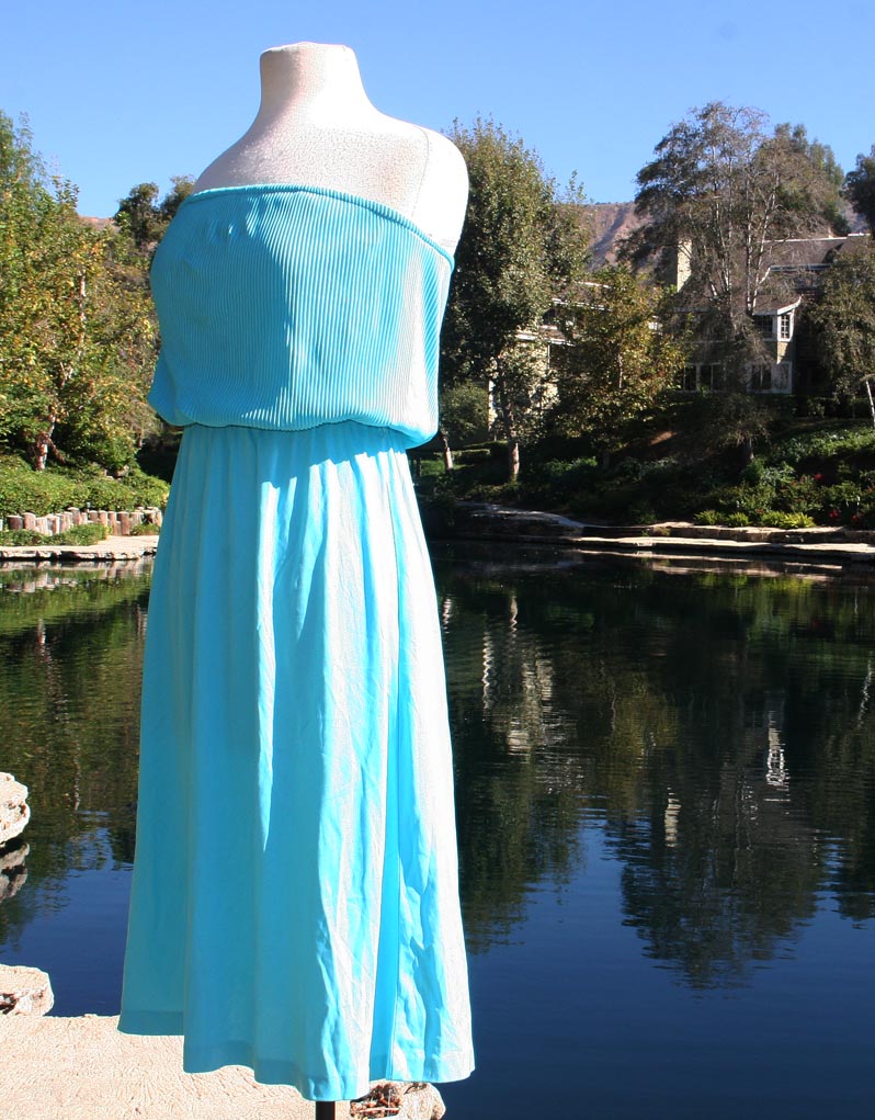 Teal Strapless Soft Pleated Top Summer Bottom
