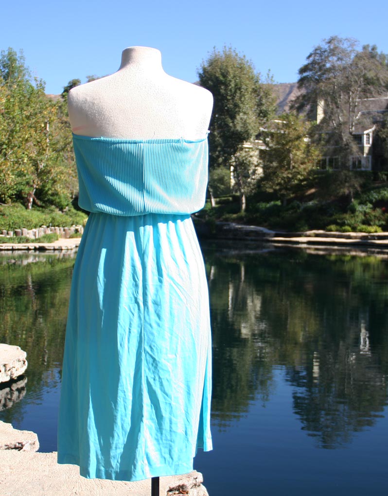 Teal Strapless Soft Pleated Top Summer Bottom