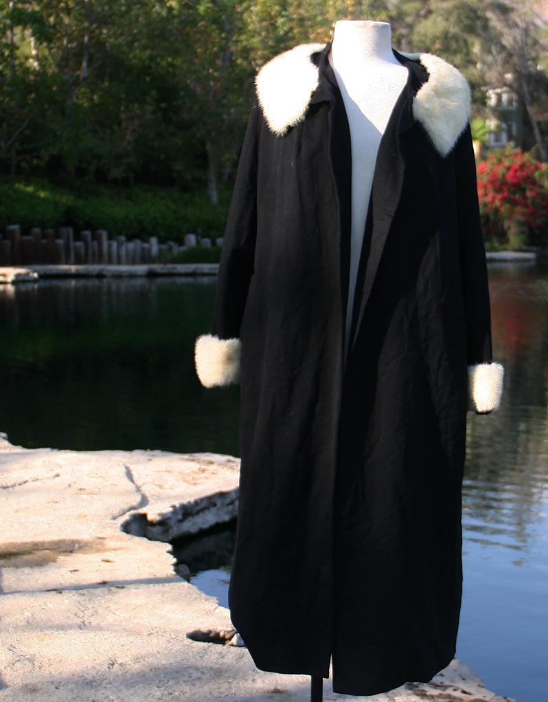 Black Wool With Fur Collar And Sleeve Coat