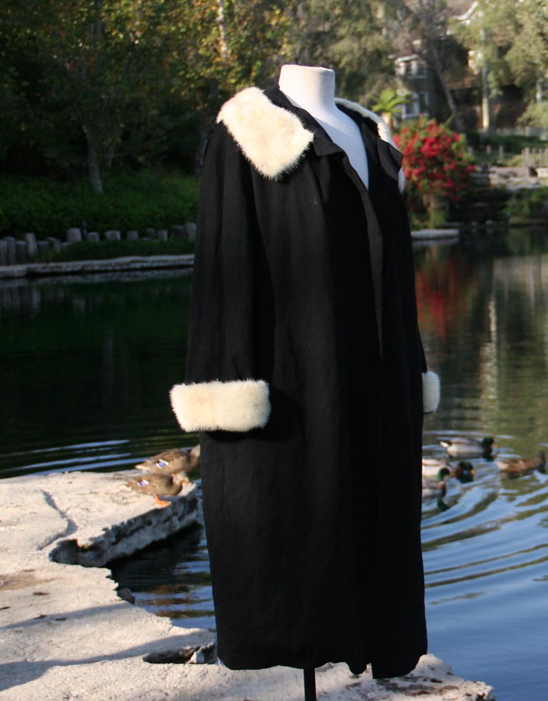 Black Wool With Fur Collar And Sleeve Coat