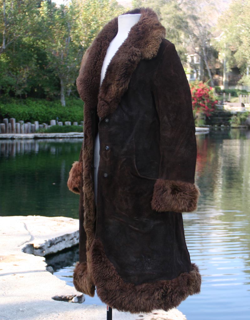 Brown Suede Fur Collar & Sleeves Full Length