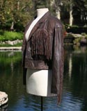 Dark Brown Leather Frills Crop Jacket