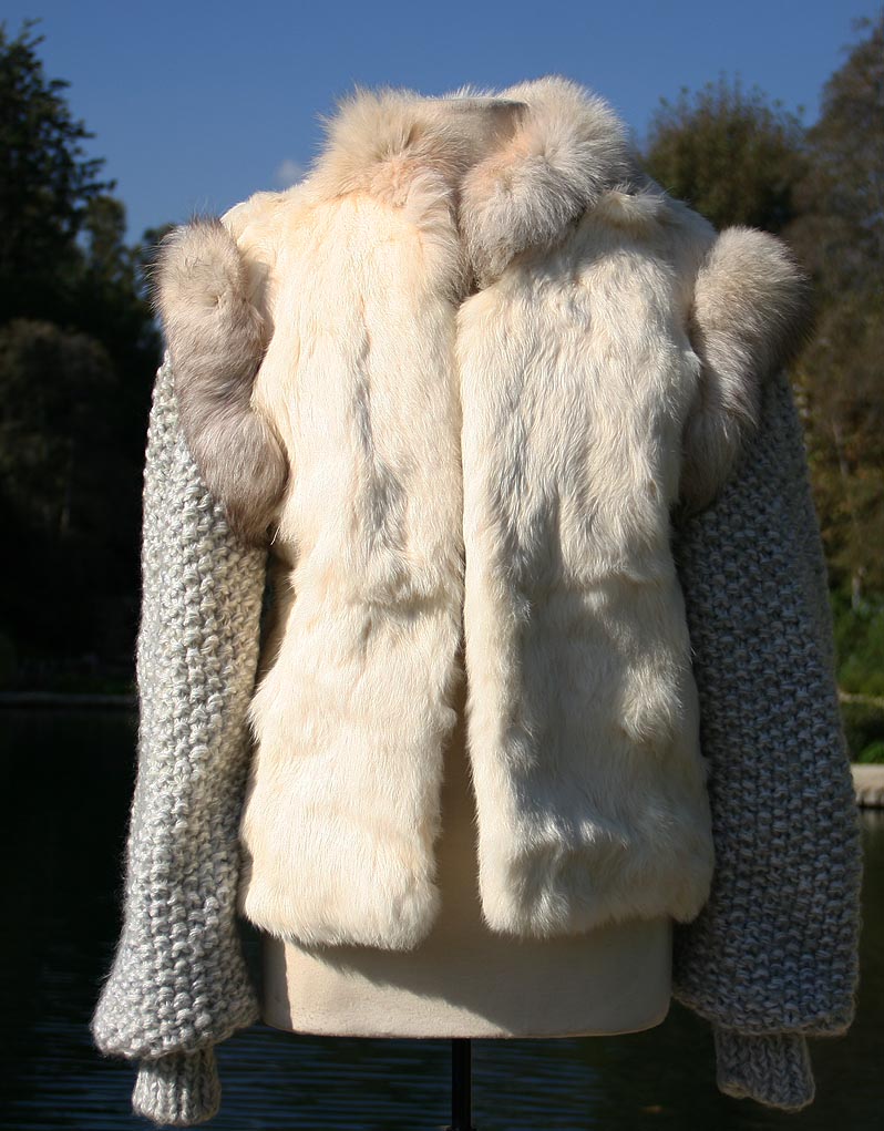 Fur White With Knit Gray Sleeves Jacket