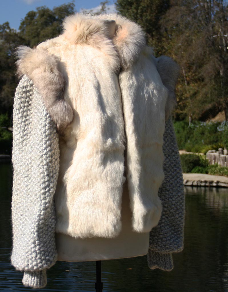 Fur White With Knit Gray Sleeves Jacket