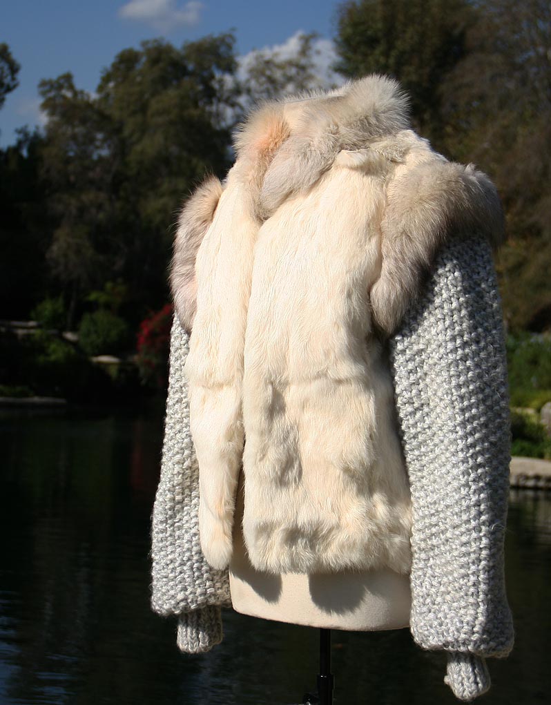 Fur White With Knit Gray Sleeves Jacket