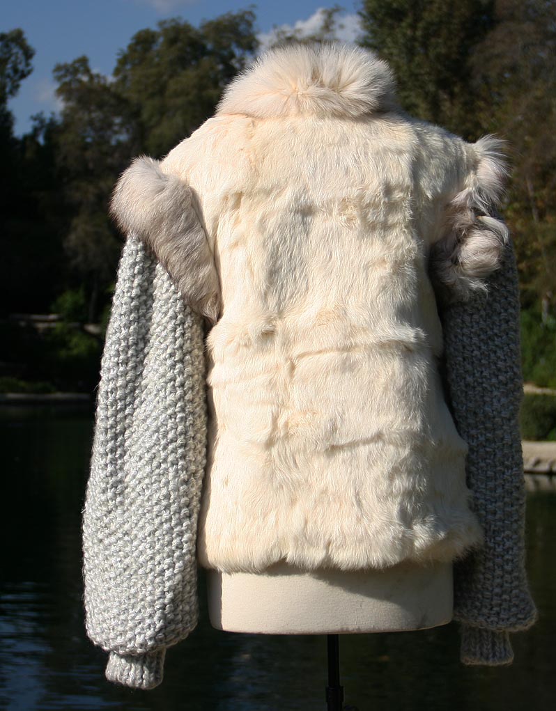 Fur White With Knit Gray Sleeves Jacket