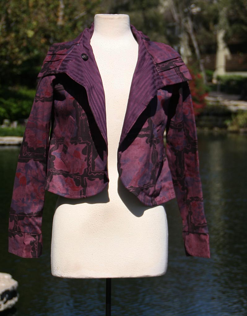 Purple And Black Splatter Pattern Crop Jacket