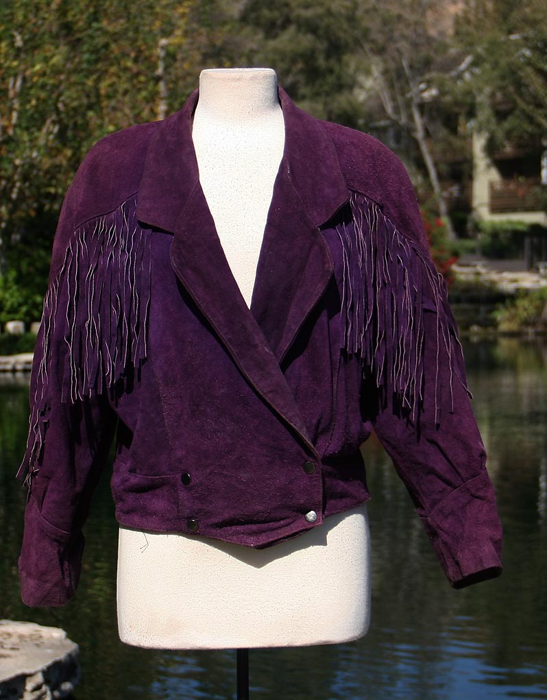 Purple Leather With Frills Crop Jacket